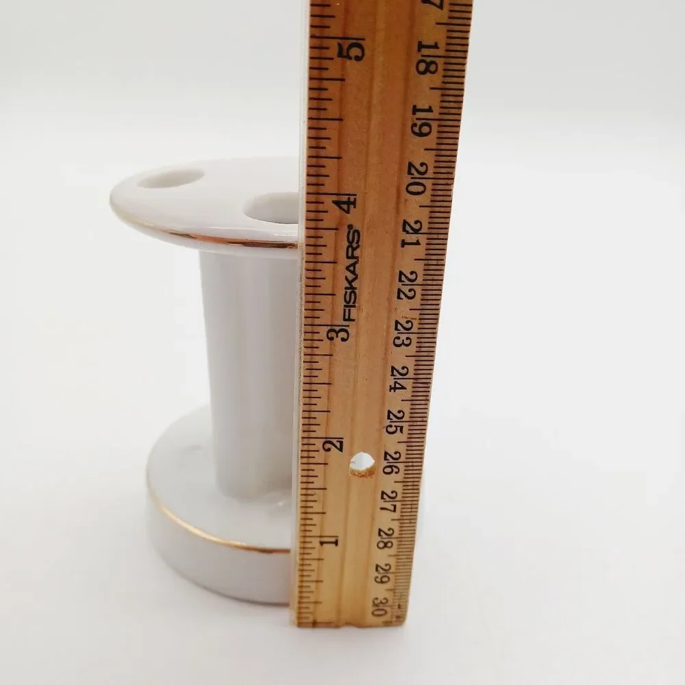 Mod Toothbrush Holder Kitschy Girl 4 Hole Vintage white Gold Tone Trim